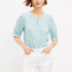 LOFT Embroidered Puff Sleeve Top